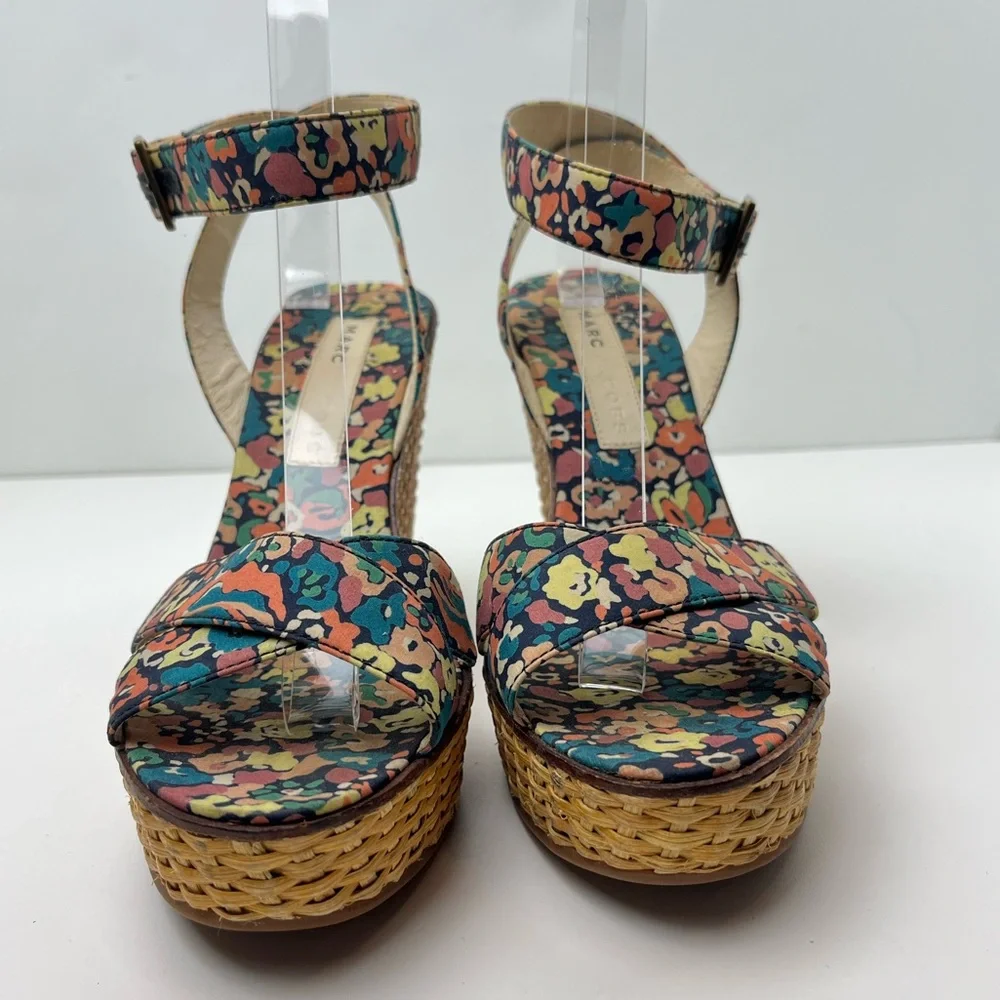 Marc Jacobs Vintage Floral Print Woven Platform Wedge Retro Sandals